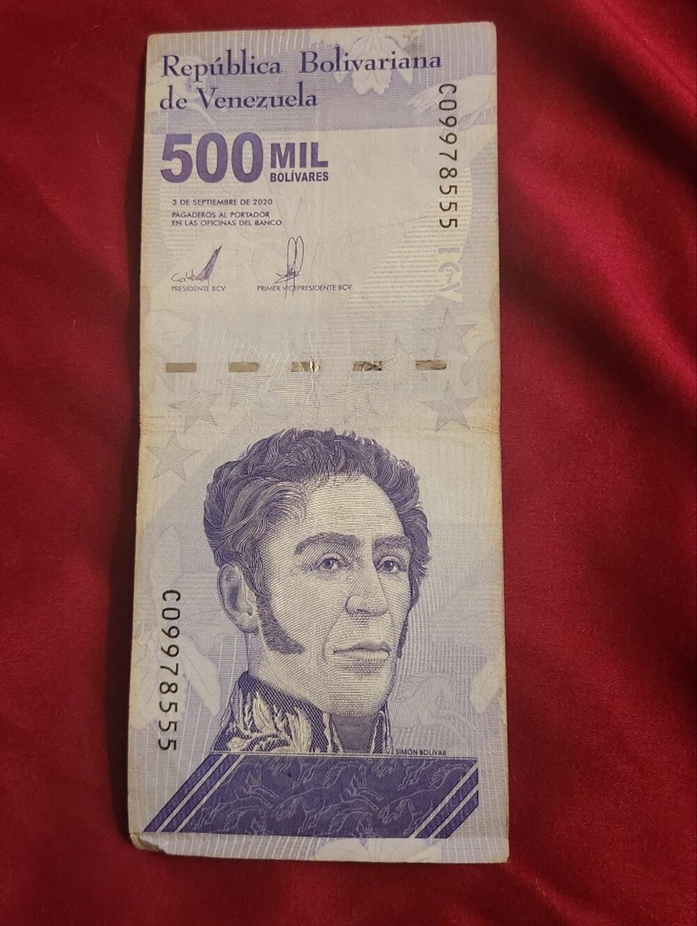 Vintage 500 Mil Venezuelan Banknote - Blue and Cream